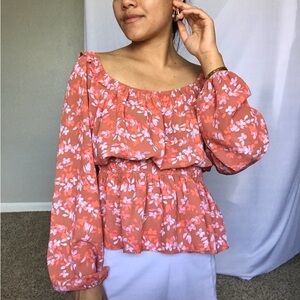 Nine West Bishop Sleeve Peplum Blouse with Square Neckline Size XL